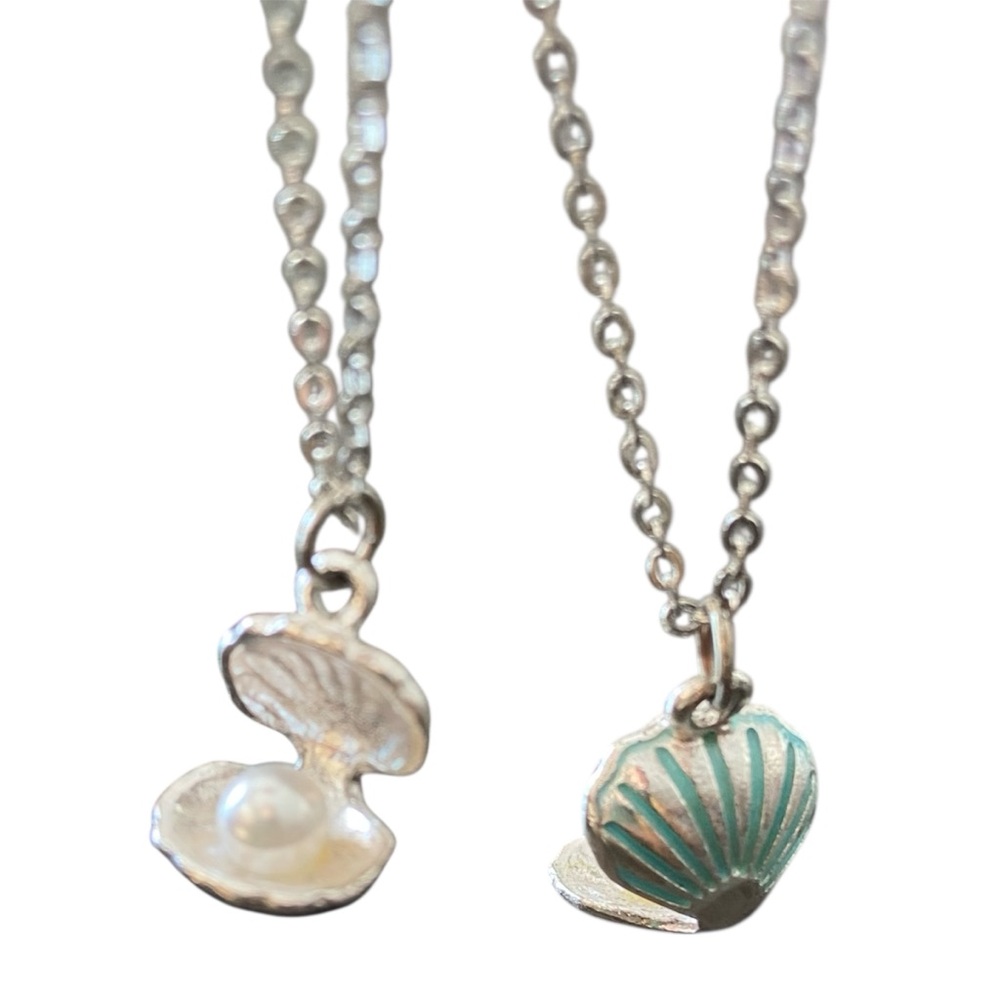 Beachy Resort Teal Blue Silver Seashell Pearl Summer Vacation Necklace